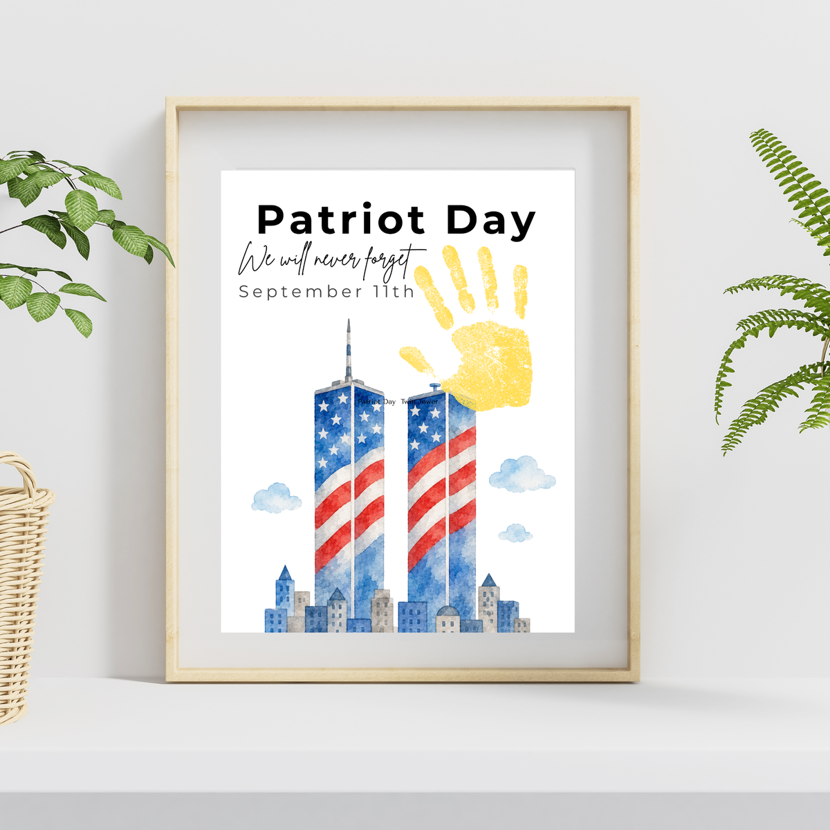 Patriot Day September 11th Handprint Craft Printable | 9/11 Remembrance Keepsake | Twin Towers Handprint Activity | Preschool Patriot Day Craft