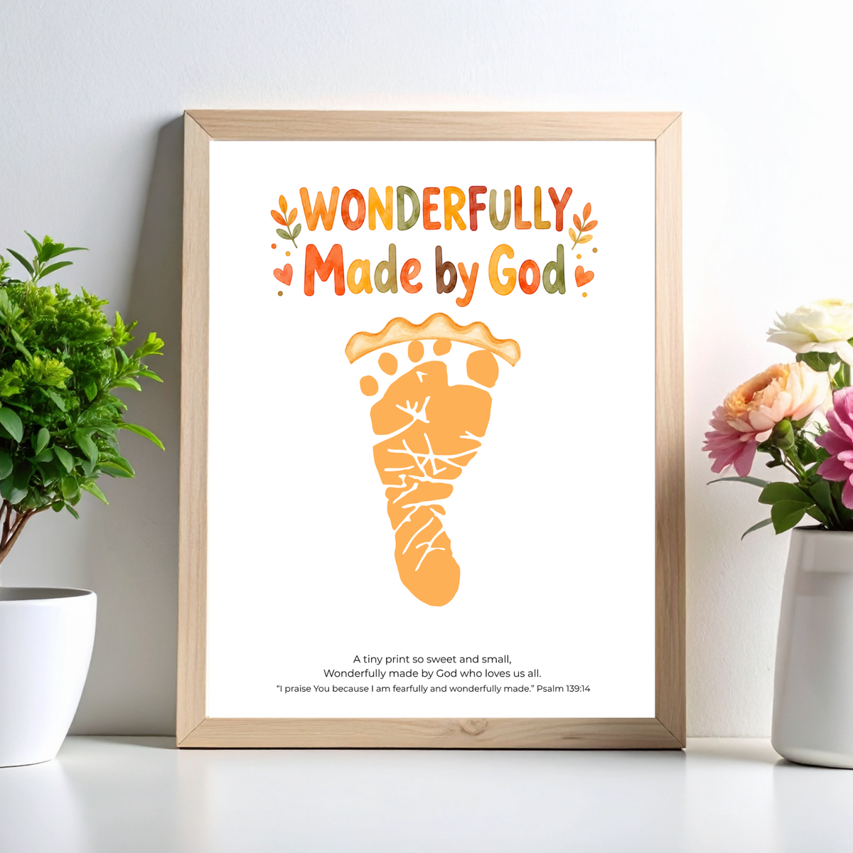 Christian Pie Footprint Craft Printable, Wonderfully Made by God Keepsake, Baby Footprint Art, Fall Thanksgiving Activity, Psalm 139:14 PDF