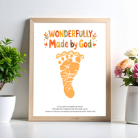 Christian Pie Footprint Craft Printable, Wonderfully Made by God Keepsake, Baby Footprint Art, Fall Thanksgiving Activity, Psalm 139:14 PDF