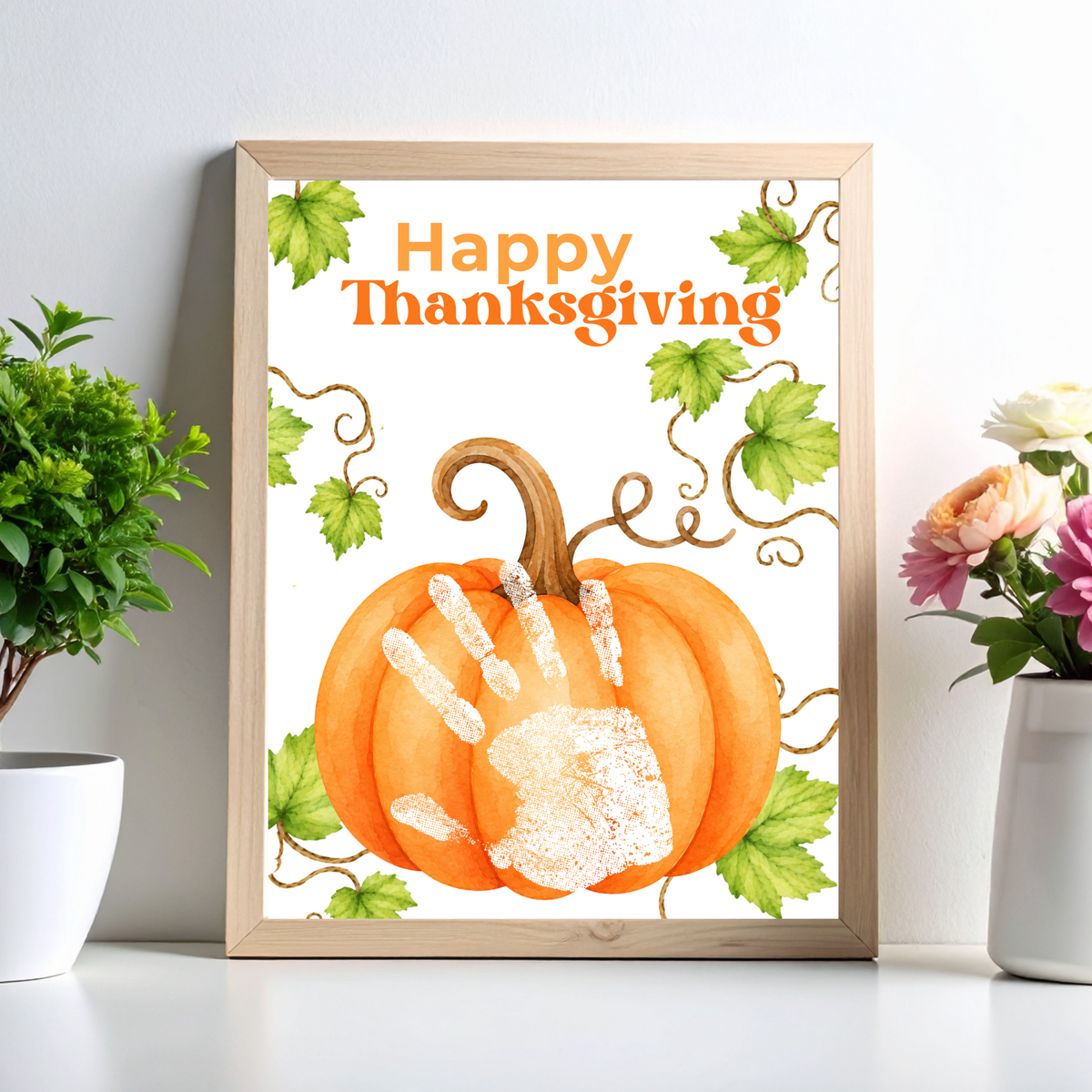 Happy Thanksgiving Pumpkin Handprint Craft Printable, Baby's First Thanksgiving Keepsake, Thanksgiving Handprint Activity, Preschool Fall Craft, Pumpkin Printable