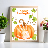 Happy Thanksgiving Pumpkin Handprint Craft Printable, Baby's First Thanksgiving Keepsake, Thanksgiving Handprint Activity, Preschool Fall Craft, Pumpkin Printable