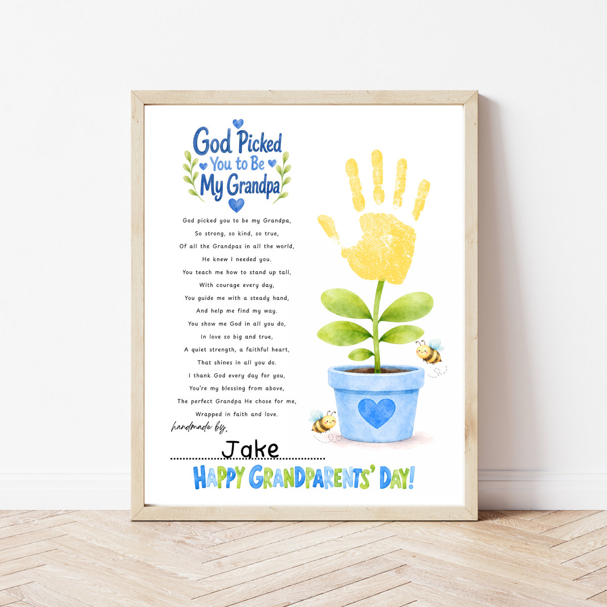 Grandparents Day Handprint Craft for Kids | God Picked You to Be My Grandpa & Our Grandpa Christian Keepsake