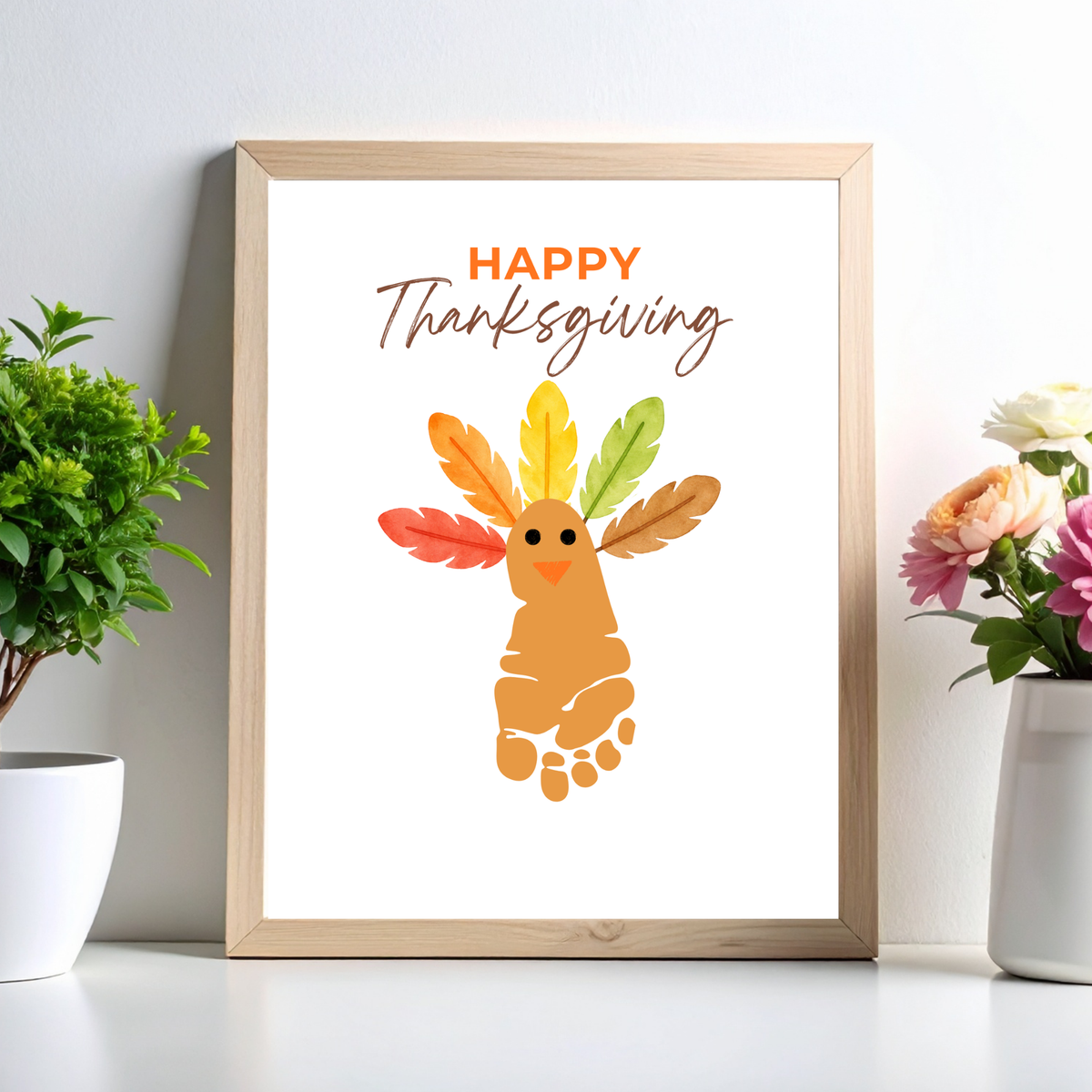 Happy Thanksgiving Footprint Craft Printable, Turkey Footprint Keepsake, Fall Thanksgiving Activity for Kids, Preschool Classroom Craft PDF