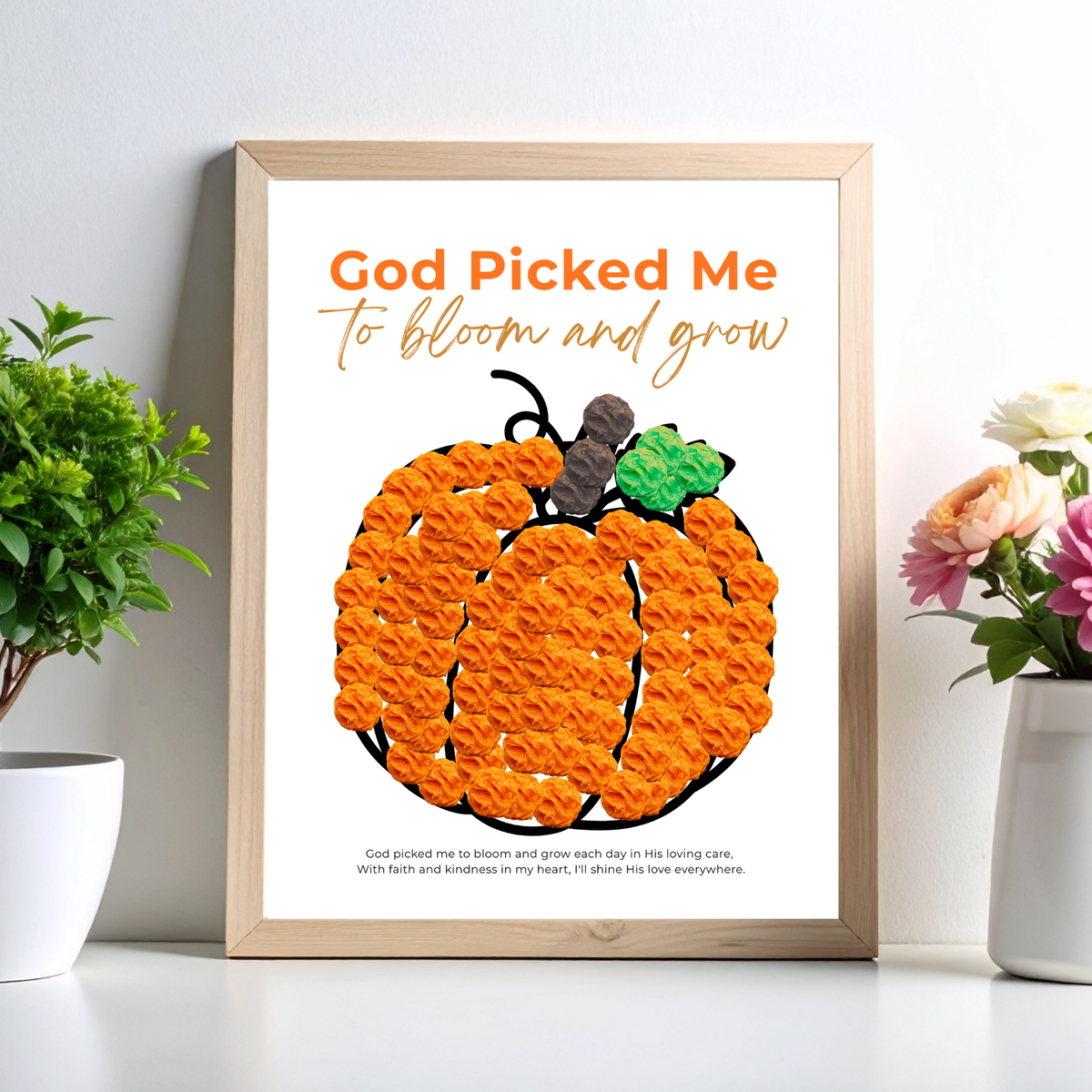 God Picked Me to Bloom and Grow Pumpkin Craft Printable, Christian Pumpkin Coloring Page, Fall Fine Motor Activity, Preschool Harvest Craft