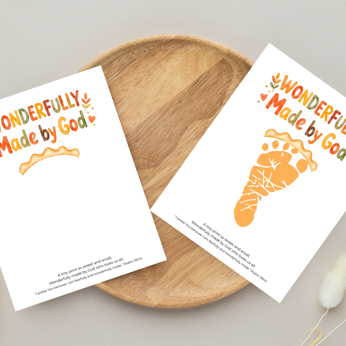 Christian Pie Footprint Craft Printable, Wonderfully Made by God Keepsake, Baby Footprint Art, Fall Thanksgiving Activity, Psalm 139:14 PDF