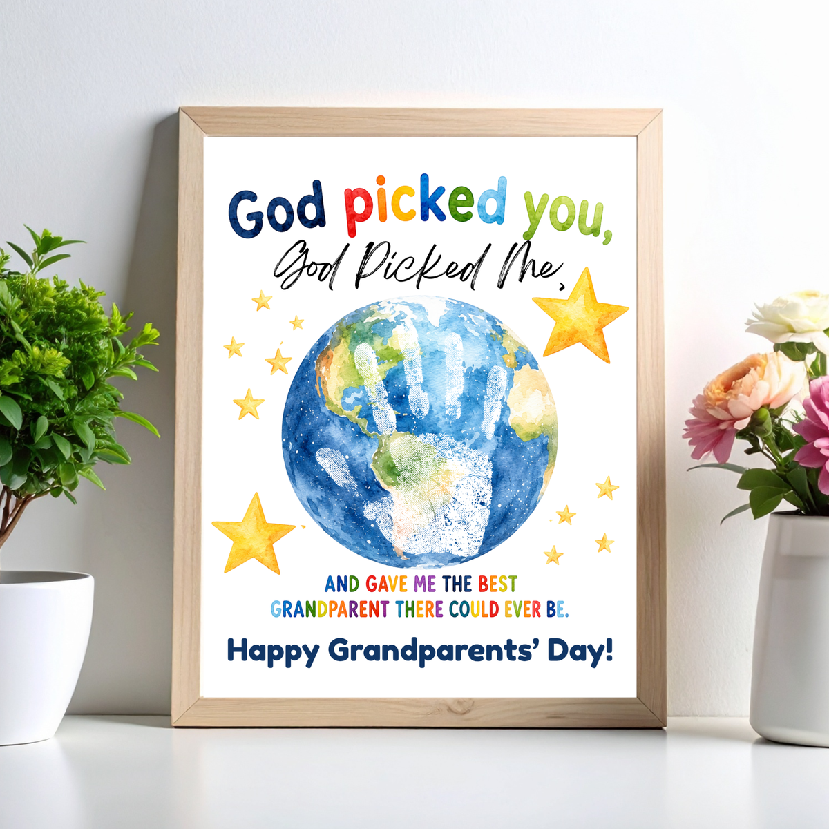 God Picked You, God Picked Me Grandparents Day Handprint Craft Printable | Christian Grandparent Gift | Faith-Based Keepsake PDF