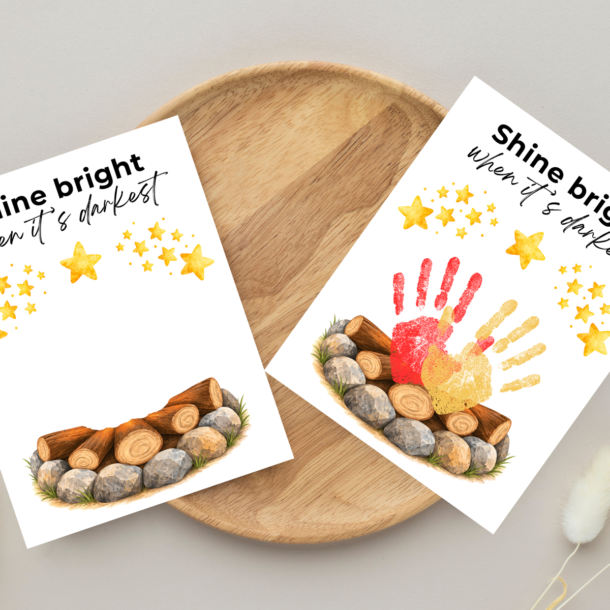 Campfire Handprint Craft Printable | Shine Bright When It's Darkest | Fall Campfire Keepsake | Halloween Thanksgiving Preschool Activity