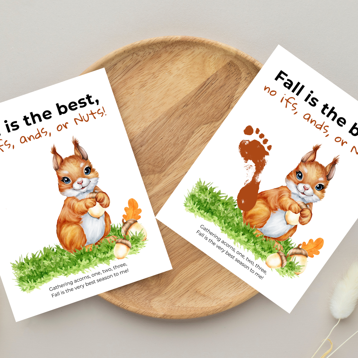 Fall Squirrel Footprint Craft Printable | Fall Is the Best No Ifs Ands or Nuts | Autumn Acorn Keepsake for Kids