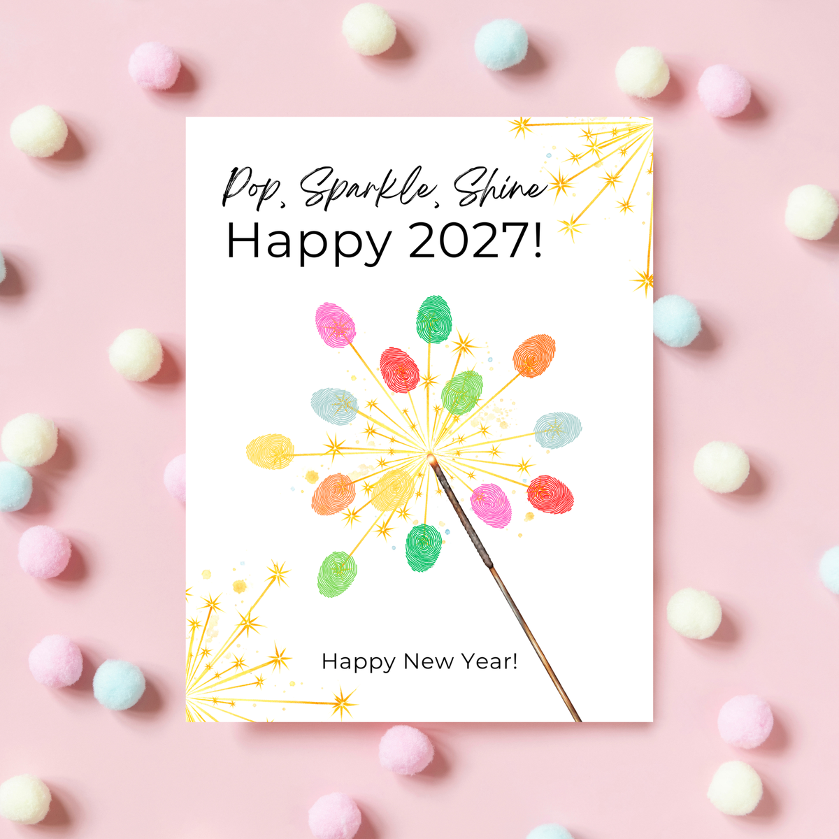 Pop, Sparkle, Shine Handprint & Fingerprint Craft | Happy New Year 2027 Printable | Preschool New Year's Eve Activity | Kids Keepsake Craft