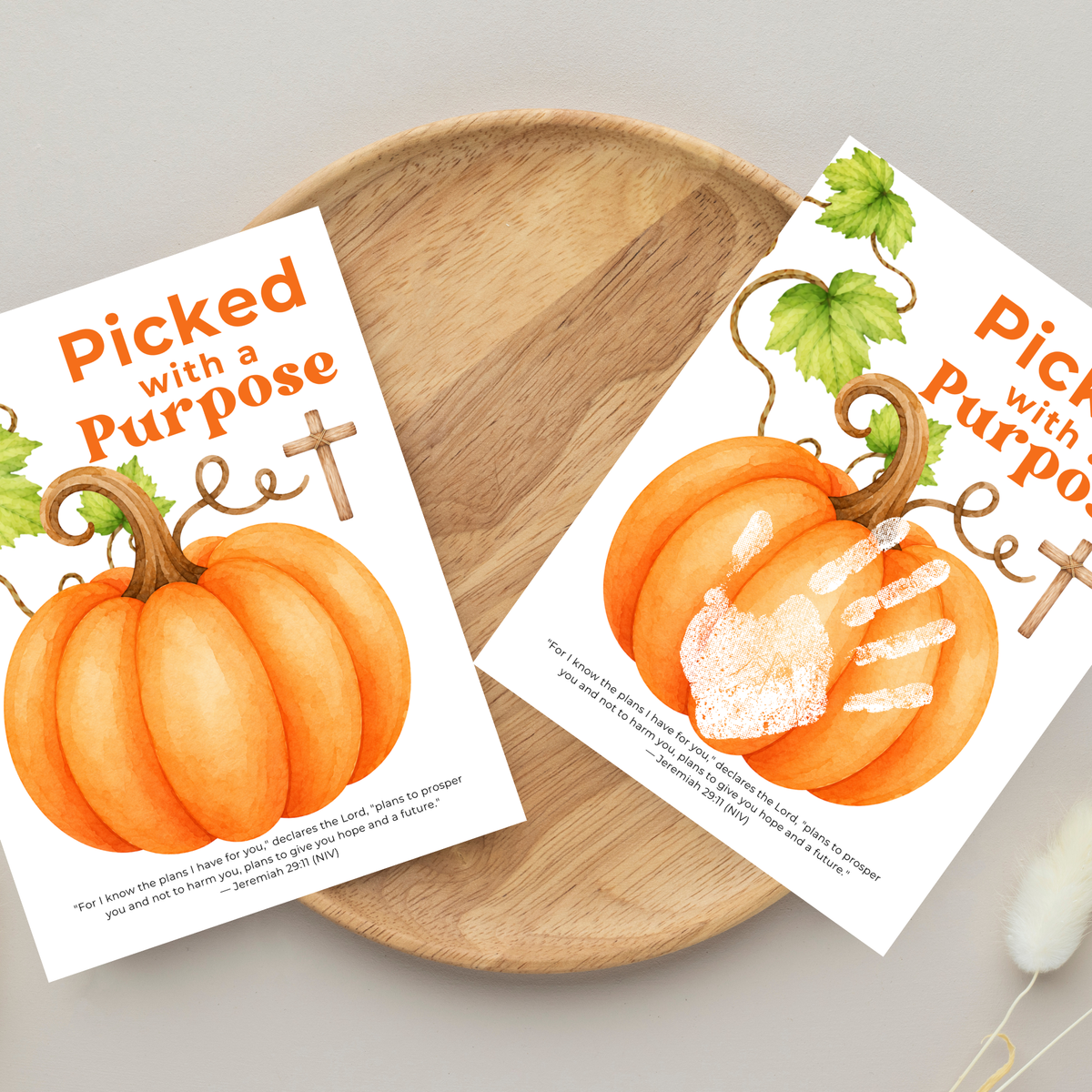Picked with a Purpose Pumpkin Handprint Craft Printable, Christian Pumpkin Keepsake, Baby's First Fall, Faith-Based Autumn Activity