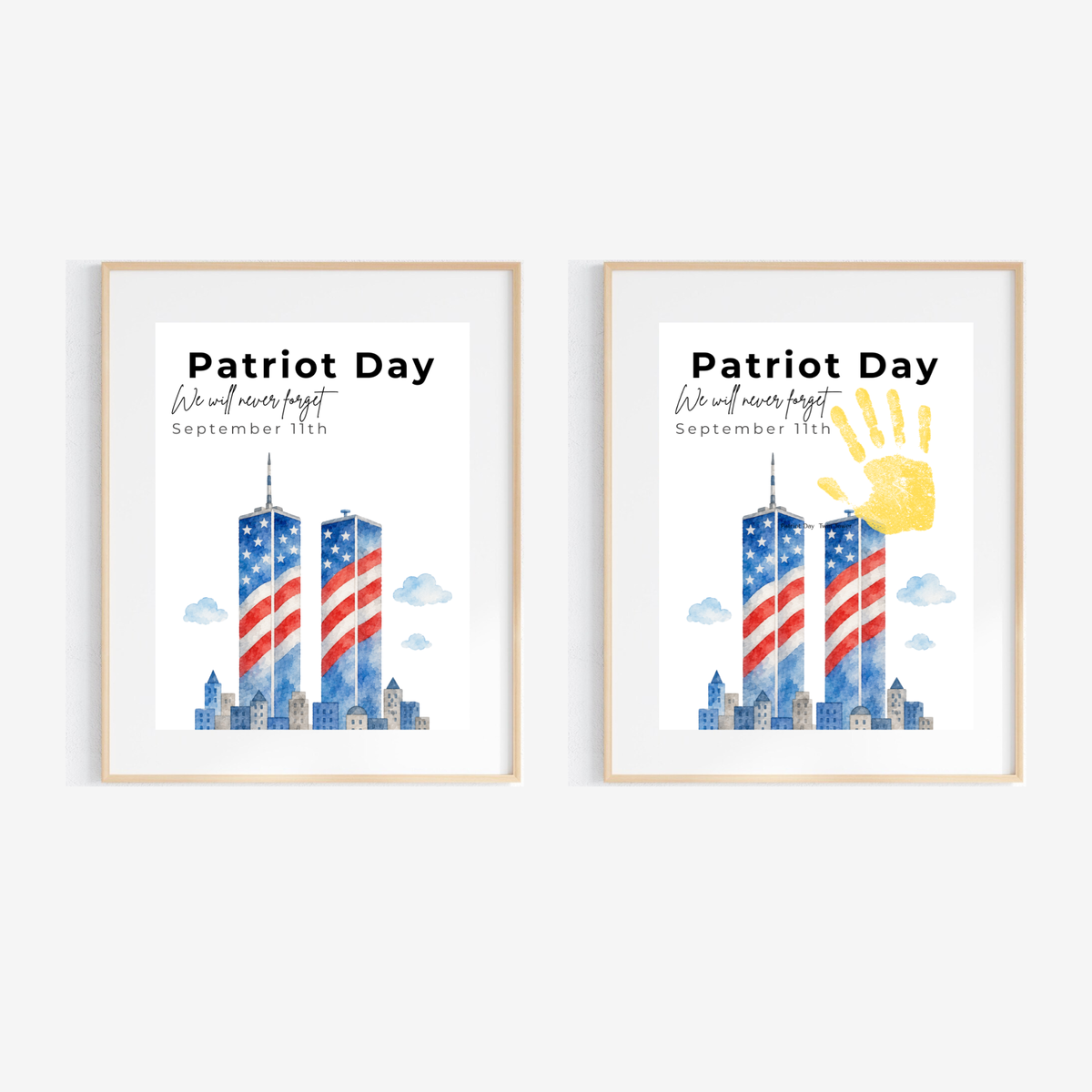 Patriot Day September 11th Handprint Craft Printable | 9/11 Remembrance Keepsake | Twin Towers Handprint Activity | Preschool Patriot Day Craft