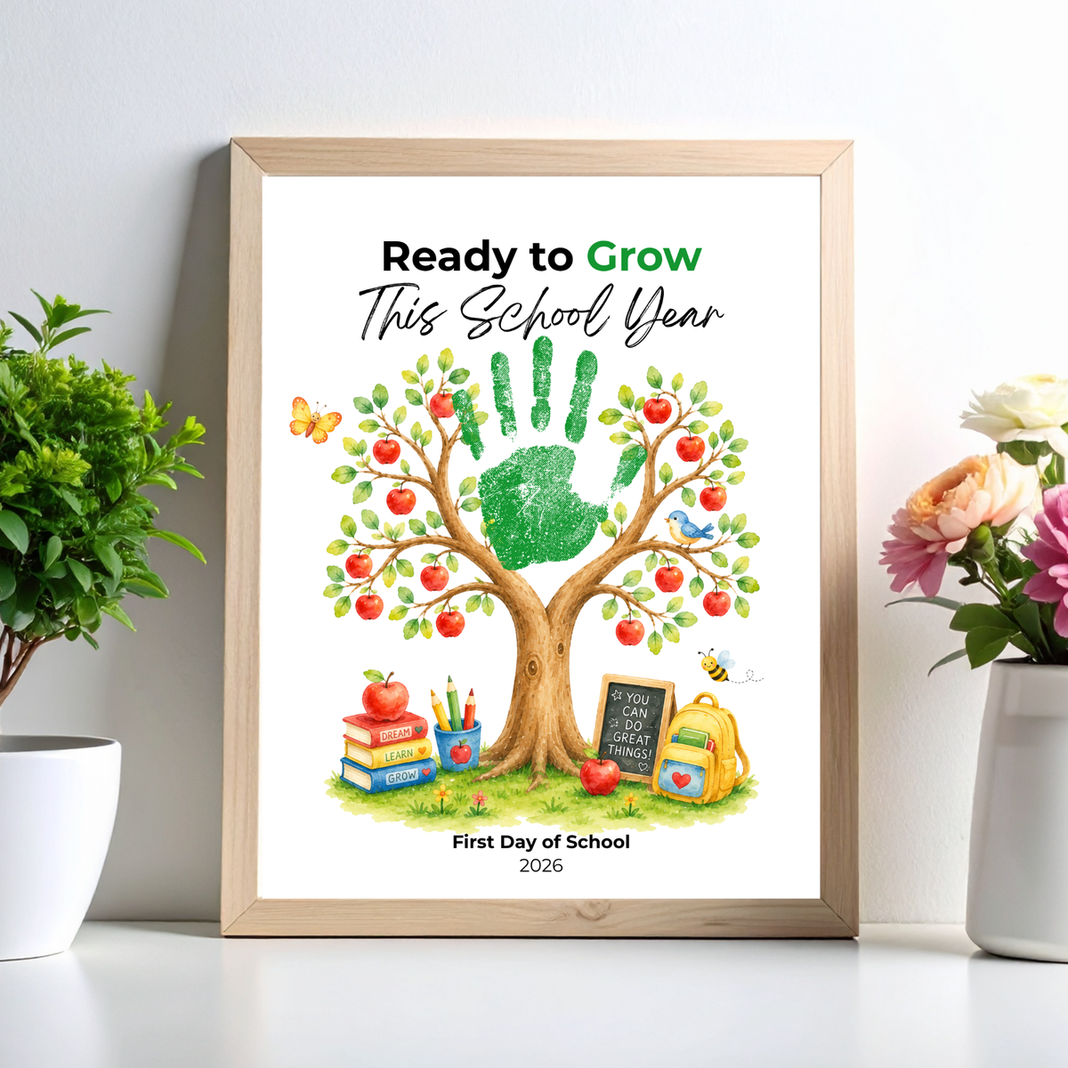 Ready to Grow This School Year Handprint Craft Printable, First Day of School Keepsake, Apple Tree Handprint Activity, Preschool Kindergarten PDF