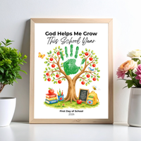 God Helps Me Grow This School Year Handprint Craft Printable, Christian First Day of School Keepsake, Apple Tree Handprint Activity, Preschool Kindergarten PDF