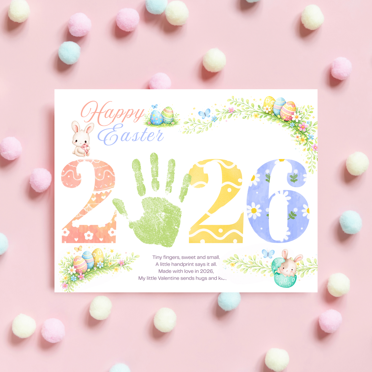 Happy Easter 2026 Handprint Craft Printable for Kids | Easter Keepsake Art | 2026 Easter PDF