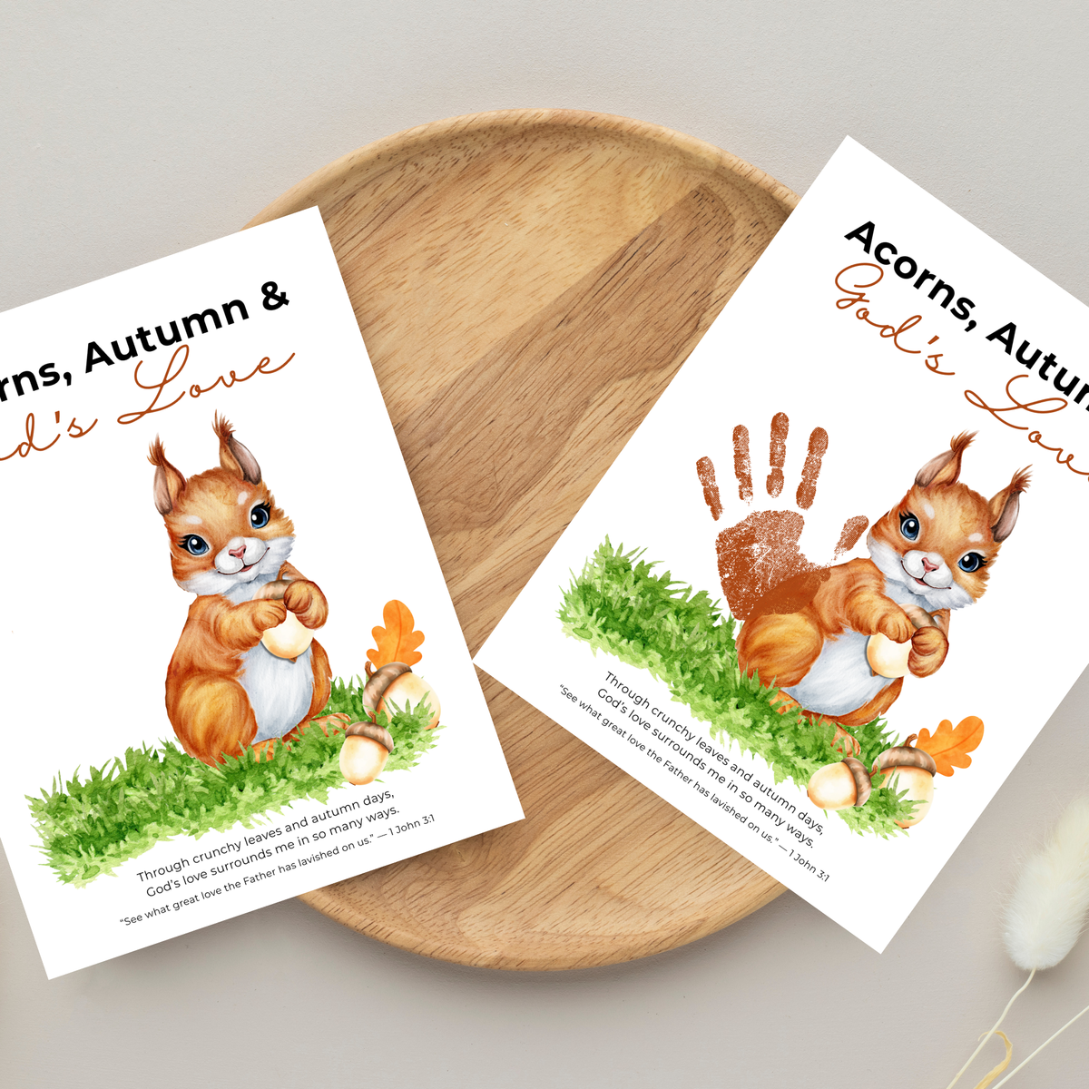 Christian Fall Squirrel Handprint Craft Printable | Acorns Autumn & God’s Love | Bible Fall Activity for Kids | 1 John 3:1 Keepsake