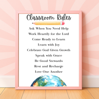 Christian Classroom Rules Printable Poster Set | Bible Classroom Decor | Christian School Rules | Sunday School Wall Art | Homeschool Classroom Poster
