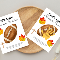 Christian Football Handprint Craft Printable | God’s Love Never Fails | 1 Corinthians 13:8 Fall Keepsake | Sunday School Kids Craft