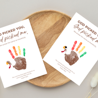 Christian Thanksgiving Turkey Handprint Craft Printable | God Picked You God Picked Me | Thanksgiving Bible Craft for Kids | Sunday School Activity