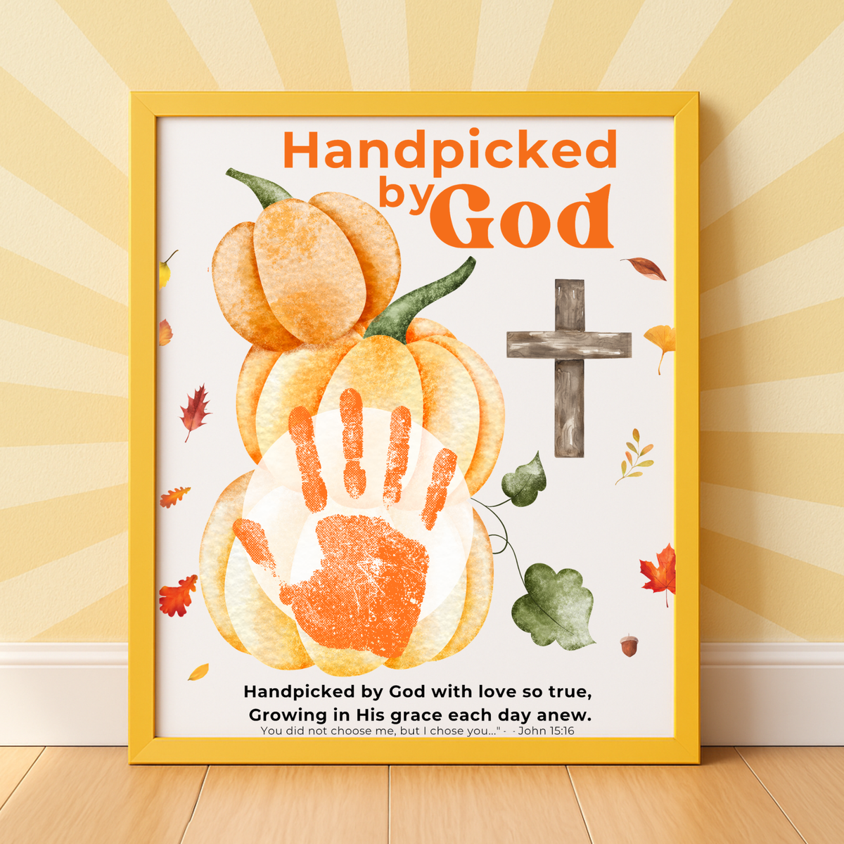 Handpicked by God Pumpkin Handprint Craft | Christian Thanksgiving Printable | Fall Harvest Keepsake