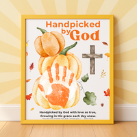Handpicked by God Pumpkin Handprint Craft | Christian Thanksgiving Printable | Fall Harvest Keepsake