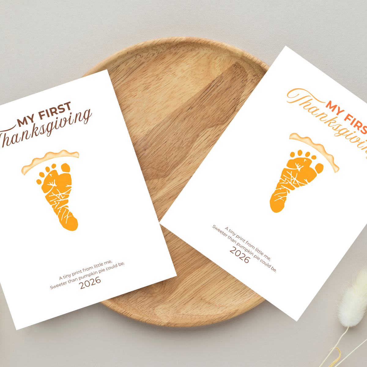 My First Thanksgiving Footprint Craft Printable, Baby's First Thanksgiving Keepsake, Pumpkin Pie Footprint Art, Newborn Thanksgiving Printable PDF
