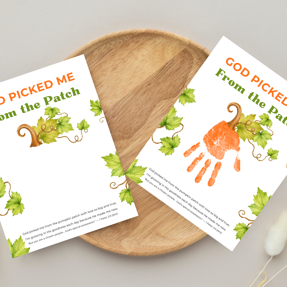 God Picked Me from the Patch Handprint Craft Printable, Christian Pumpkin Handprint Keepsake, Baby's First Fall, Preschool Autumn Activity
