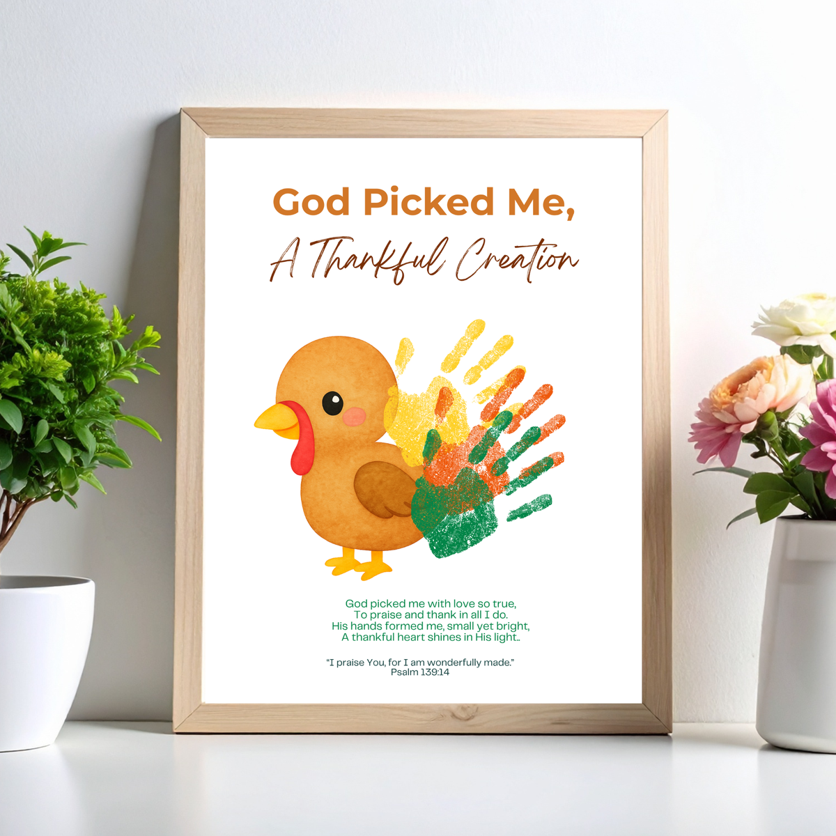 God Picked Me, A Thankful Creation Handprint Craft Printable | Christian Thanksgiving Activity | Preschool Turkey Keepsake