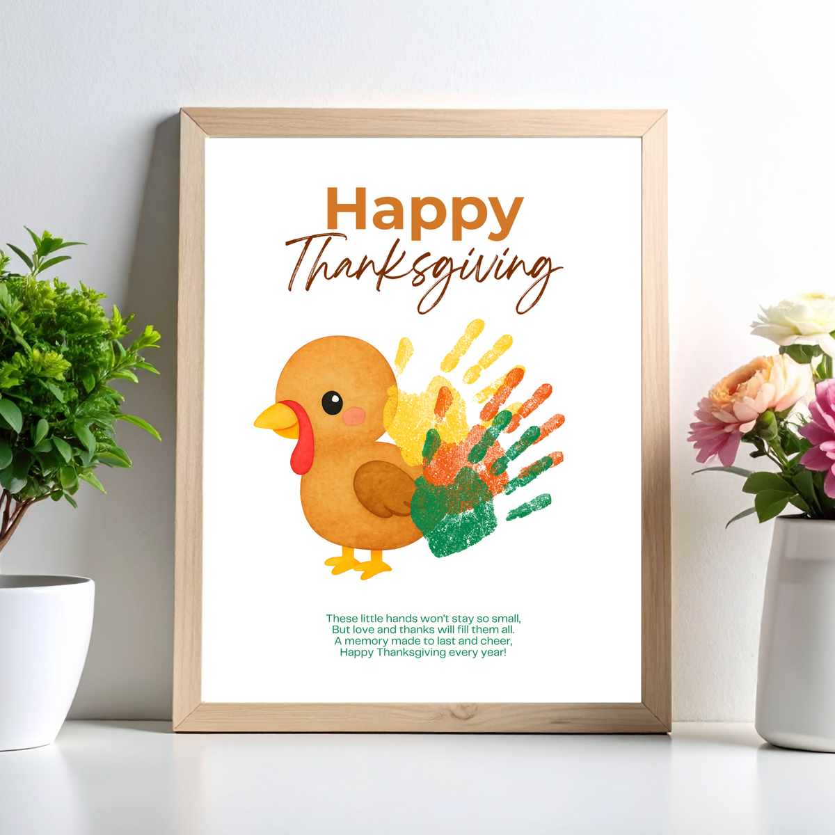 Happy Thanksgiving Turkey Handprint Craft Printable | Thanksgiving Handprint Keepsake | Preschool Fall Activity PDF