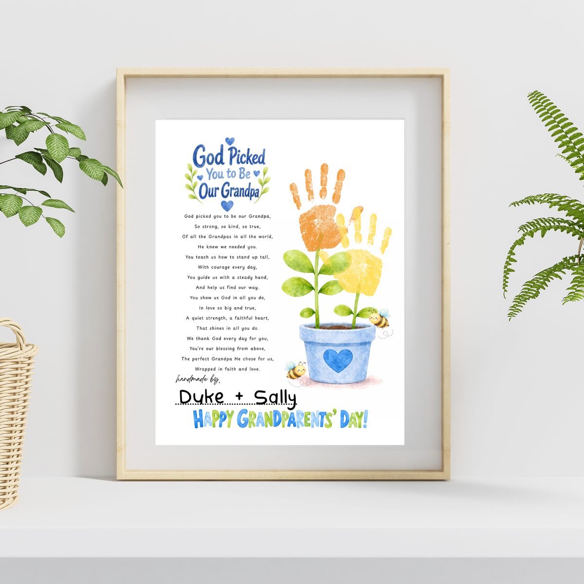 Grandparents Day Handprint Craft for Kids | God Picked You to Be My Grandpa & Our Grandpa Christian Keepsake