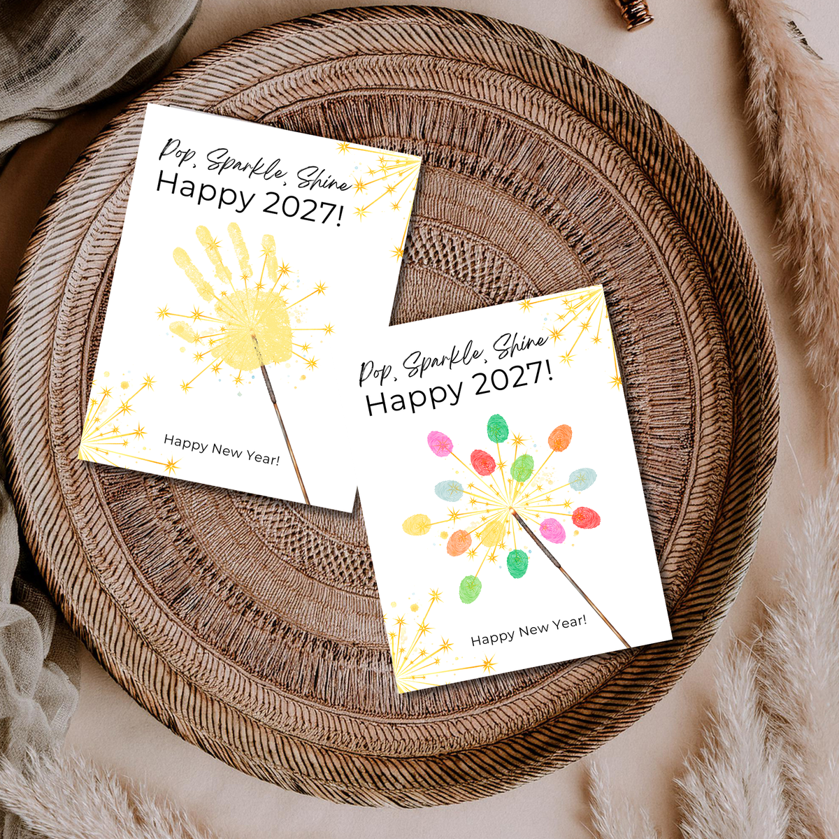 Pop, Sparkle, Shine Handprint & Fingerprint Craft | Happy New Year 2027 Printable | Preschool New Year's Eve Activity | Kids Keepsake Craft
