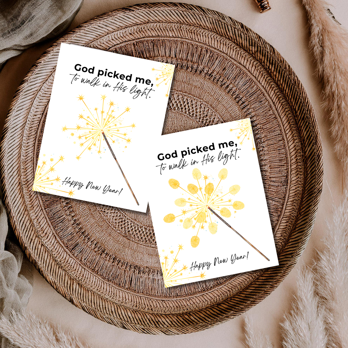 God Picked Me to Walk in His Light New Year Handprint Craft | Christian Sparkler Printable | New Year's Eve Fingerprint Activity | Preschool Christian Keepsake