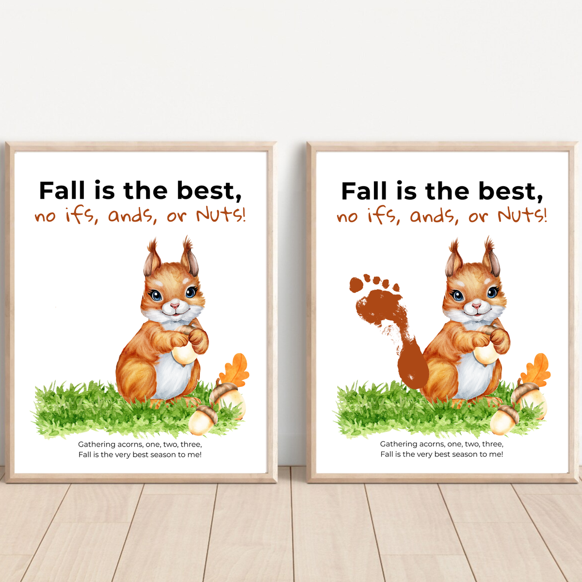 Fall Squirrel Footprint Craft Printable | Fall Is the Best No Ifs Ands or Nuts | Autumn Acorn Keepsake for Kids