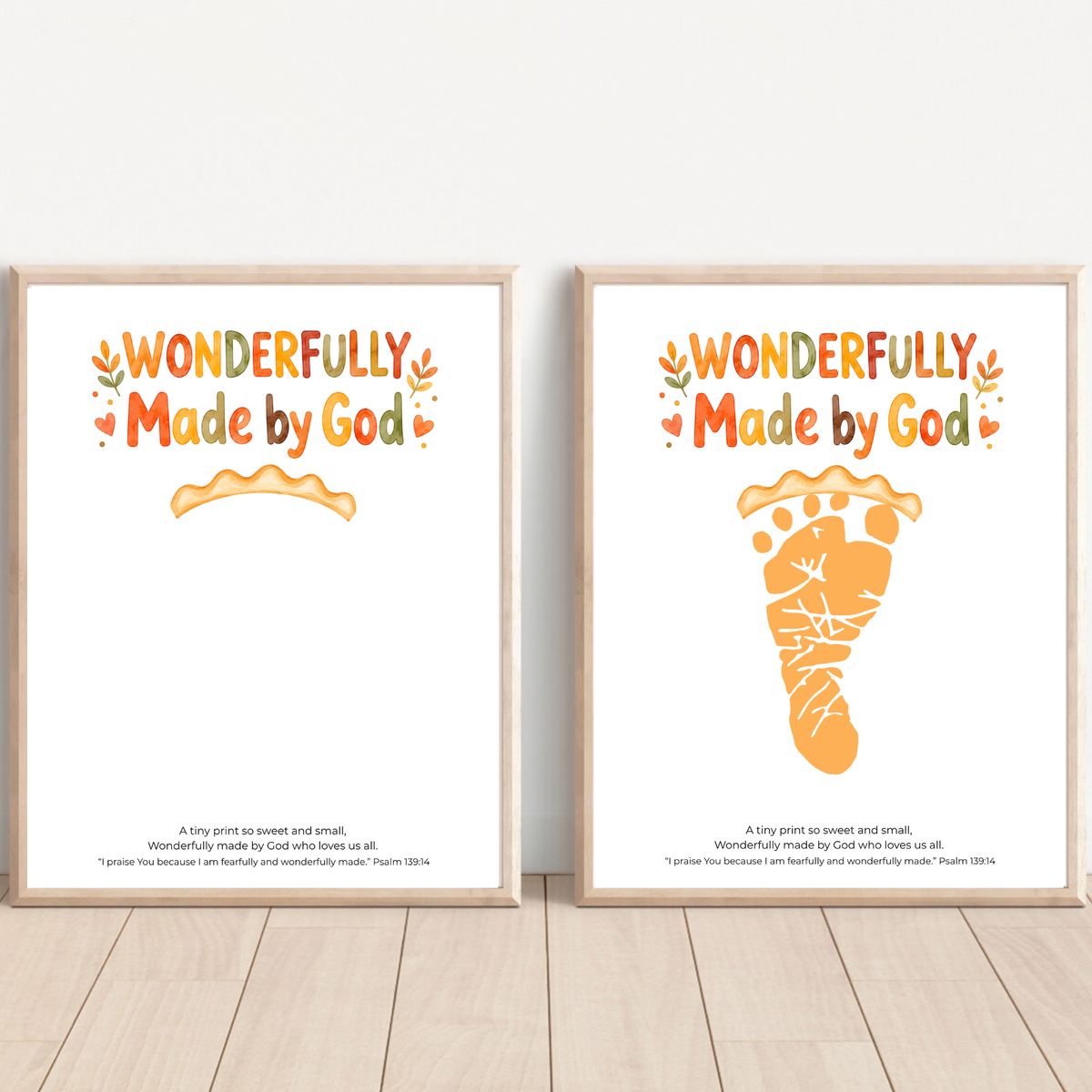 Christian Pie Footprint Craft Printable, Wonderfully Made by God Keepsake, Baby Footprint Art, Fall Thanksgiving Activity, Psalm 139:14 PDF