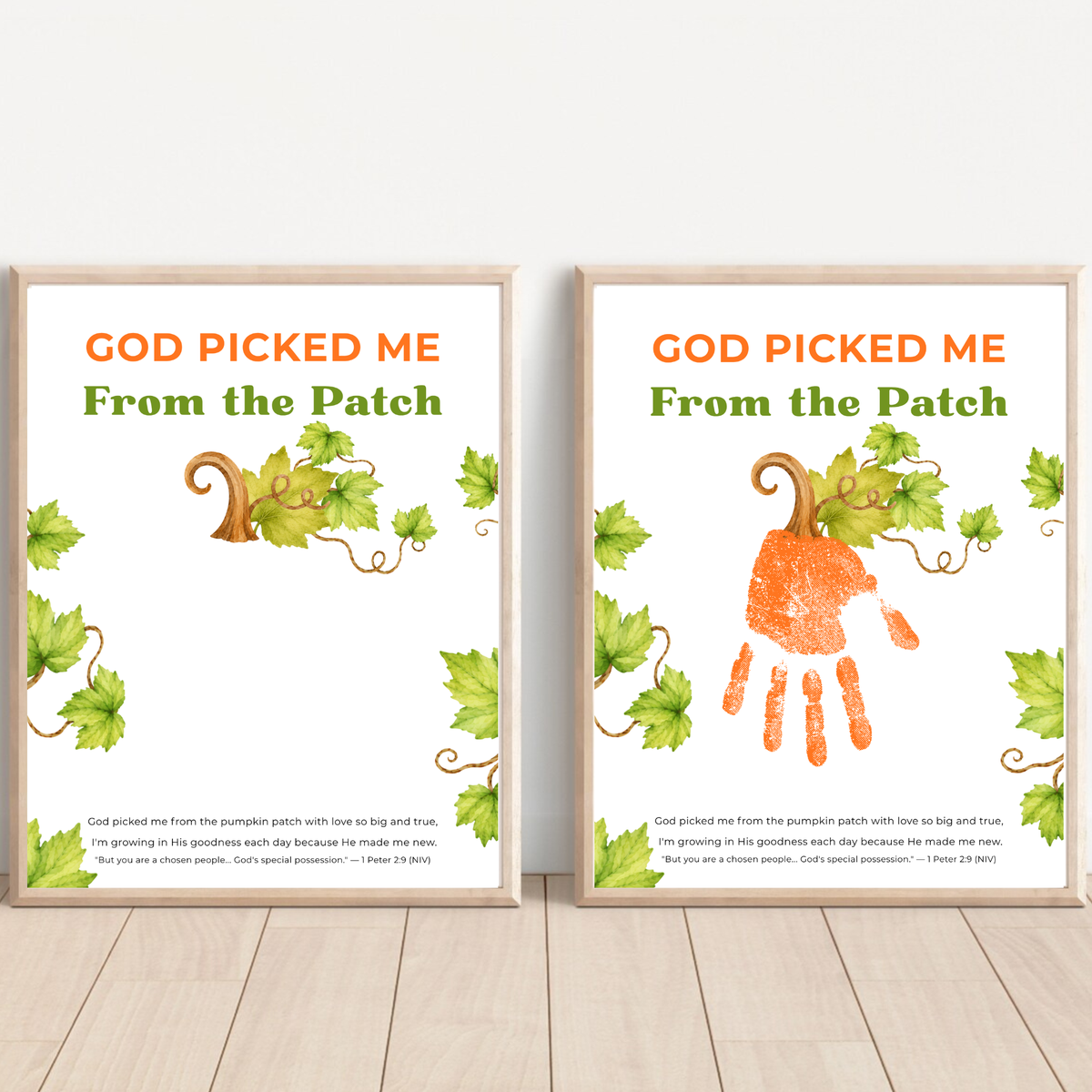 God Picked Me from the Patch Handprint Craft Printable, Christian Pumpkin Handprint Keepsake, Baby's First Fall, Preschool Autumn Activity