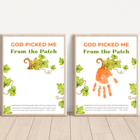 God Picked Me from the Patch Handprint Craft Printable, Christian Pumpkin Handprint Keepsake, Baby's First Fall, Preschool Autumn Activity