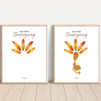 My First Thanksgiving Footprint Craft Printable | Baby Turkey Footprint Keepsake | Thanksgiving Baby Craft | Infant Toddler Thanksgiving Memory