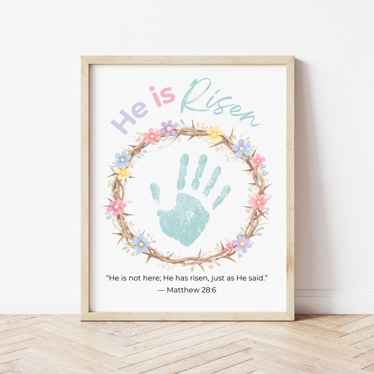 He Is Risen Easter Handprint Craft Printable | Christian Resurrection Keepsake Art | Matthew 28:6 Bible Verse Activity PDF
