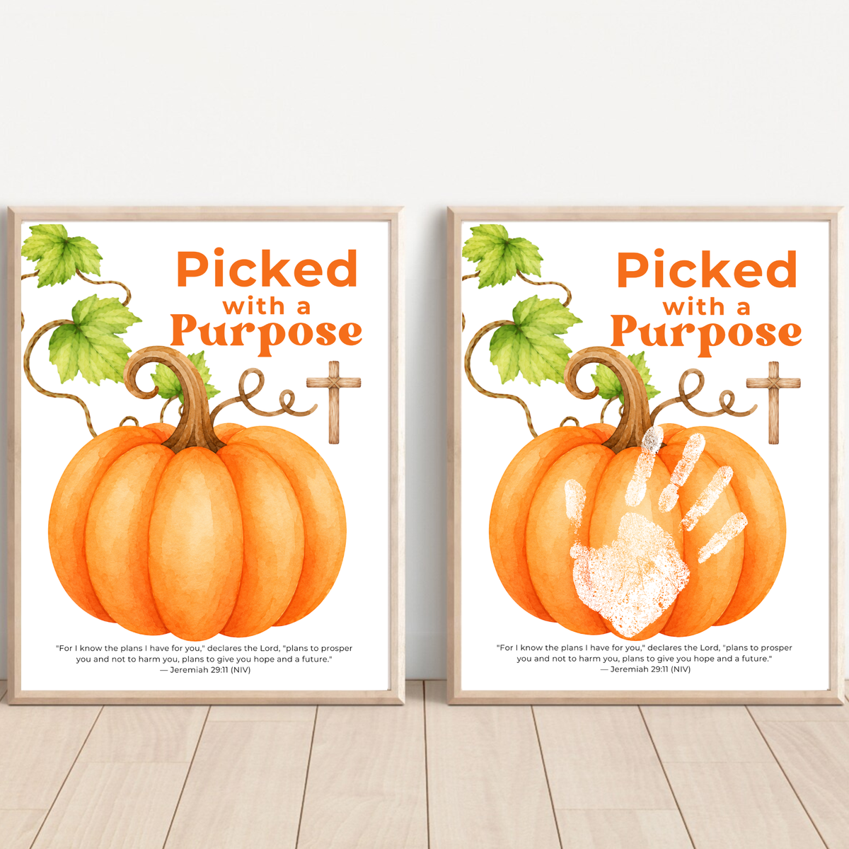 Picked with a Purpose Pumpkin Handprint Craft Printable, Christian Pumpkin Keepsake, Baby's First Fall, Faith-Based Autumn Activity