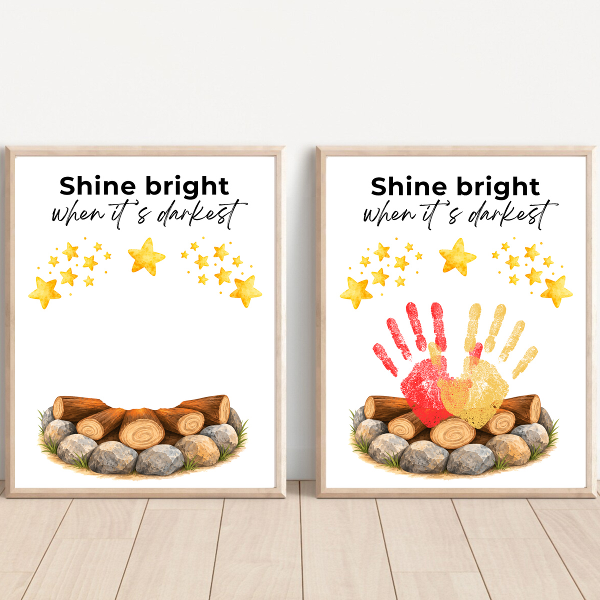 Campfire Handprint Craft Printable | Shine Bright When It's Darkest | Fall Campfire Keepsake | Halloween Thanksgiving Preschool Activity