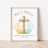 He Is Risen Easter Handprint Craft Printable | Christian Cross Keepsake Art | Matthew 28:6 Resurrection Activity PDF