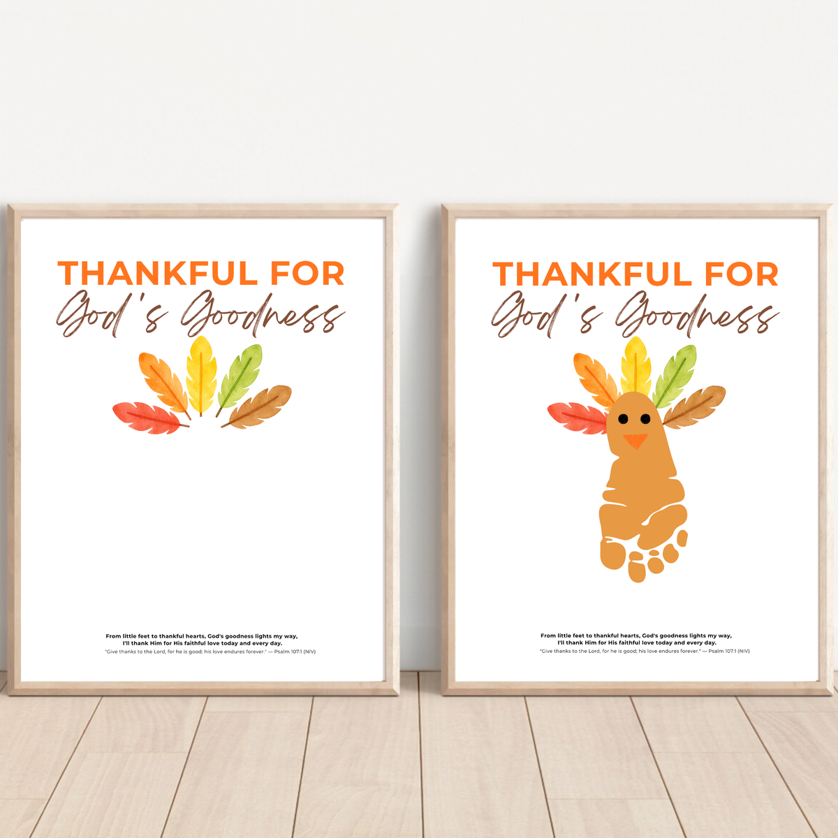Christian Thanksgiving Footprint Craft Printable, Thankful for God's Goodness, Turkey Footprint Keepsake, Sunday School Thanksgiving Activity PDF