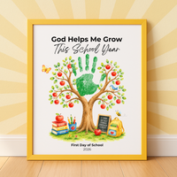 God Helps Me Grow This School Year Handprint Craft Printable, Christian First Day of School Keepsake, Apple Tree Handprint Activity, Preschool Kindergarten PDF