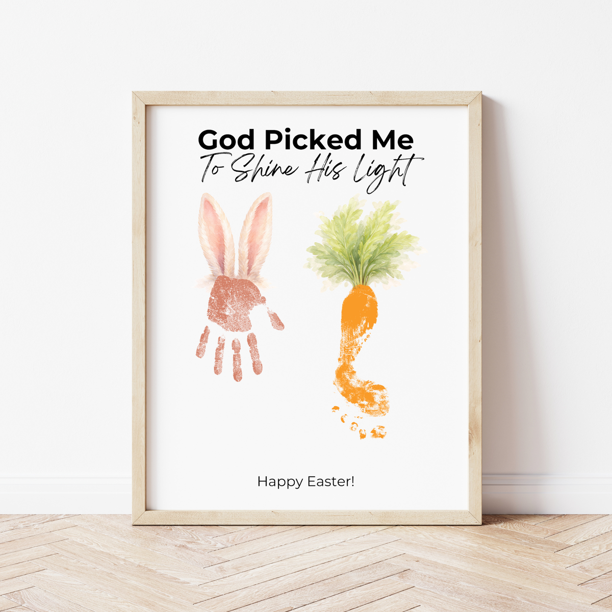 God Picked Me to Shine His Light Easter Handprint Craft Printable | Christian Bunny & Carrot Keepsake | Faith-Based Kids Easter Activity PDF