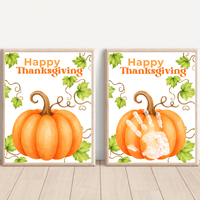 Happy Thanksgiving Pumpkin Handprint Craft Printable, Baby's First Thanksgiving Keepsake, Thanksgiving Handprint Activity, Preschool Fall Craft, Pumpkin Printable