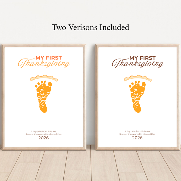 My First Thanksgiving Footprint Craft Printable, Baby's First Thanksgiving Keepsake, Pumpkin Pie Footprint Art, Newborn Thanksgiving Printable PDF