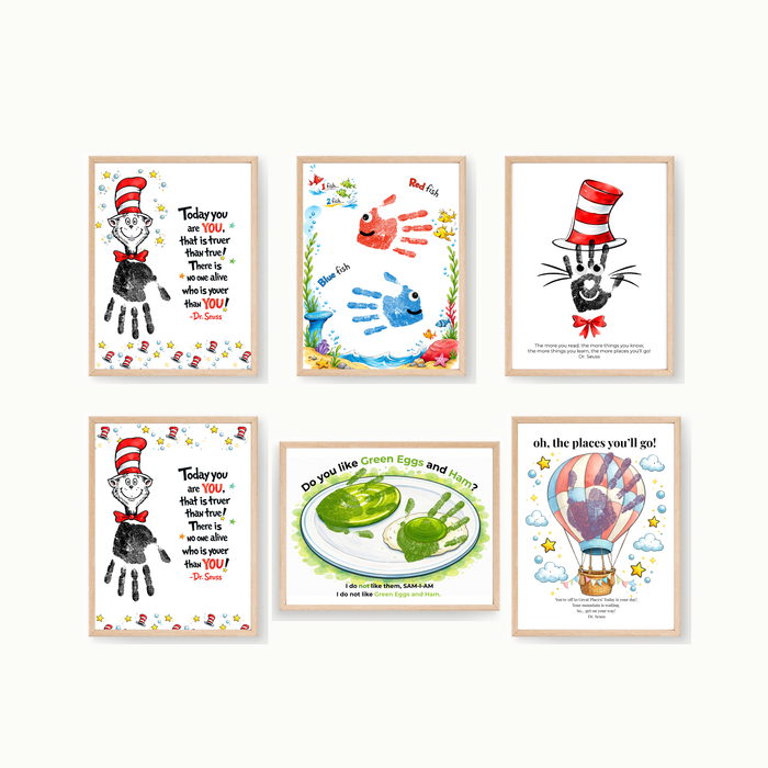 Dr. Seuss–Inspired Handprint Craft Bundle | Kids Reading Celebration Activities | Preschool Literacy Art Printable Set