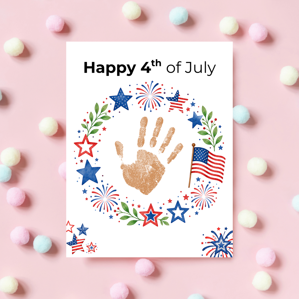 4th of July Handprint Wreath Craft for Kids | Patriotic Preschool & Kindergarten Activity | Independence Day Printable