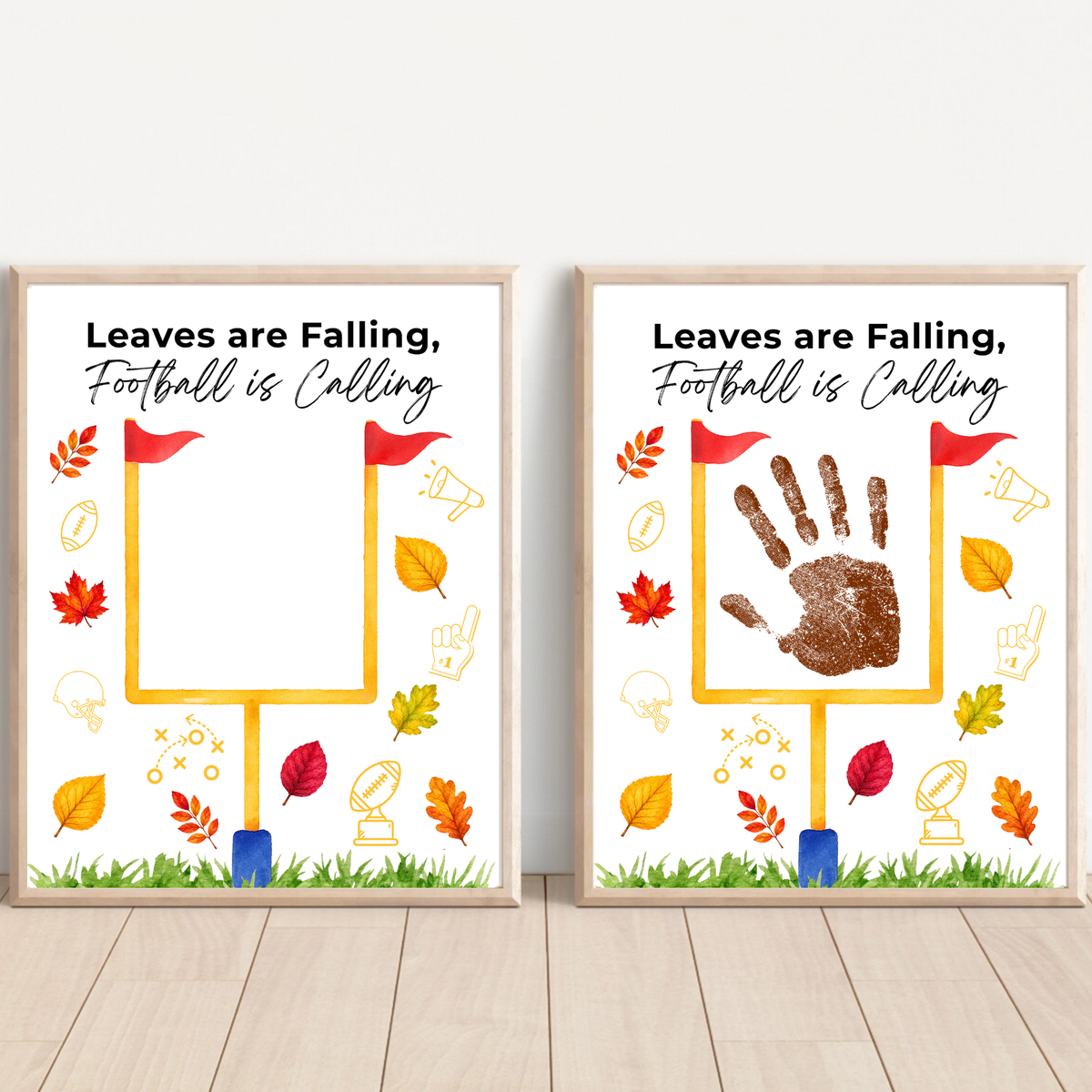 Football Handprint Craft Printable | Leaves Are Falling Football Is Calling | Fall Football Keepsake Activity for Kids | Preschool Printable