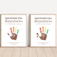 Christian Thanksgiving Turkey Handprint Craft Printable | God Picked You God Picked Me | Thanksgiving Bible Craft for Kids | Sunday School Activity