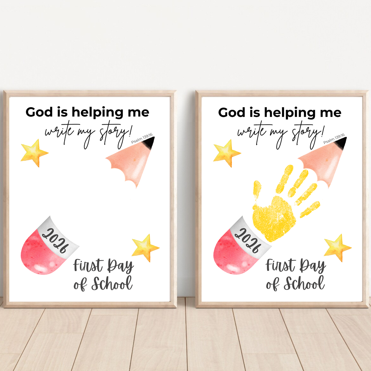 God Is Helping Me Write My Story First Day of School Pencil Handprint Craft | Christian Back to School Printable | Preschool Kindergarten Keepsake PDF